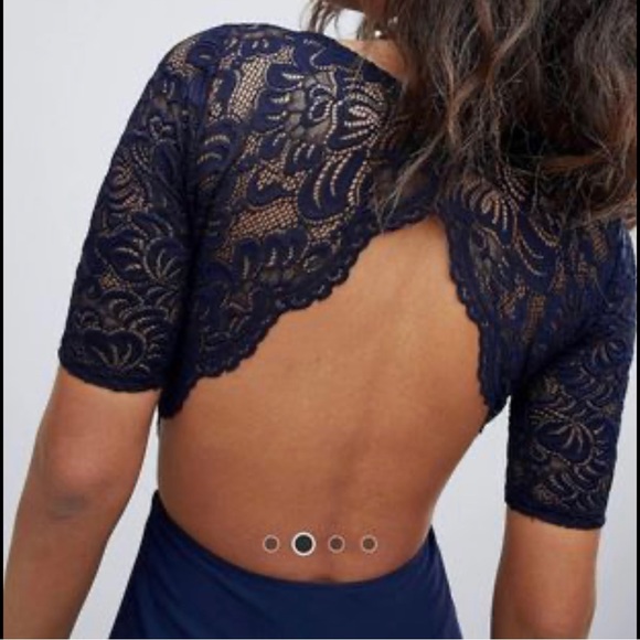 John Zach Lace Open Back Maxi Dress in Navy Blue - Picture 2 of 4